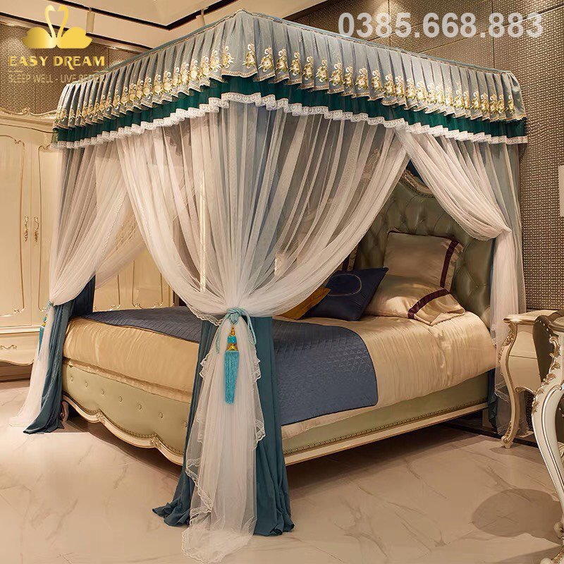 Màn khung công chúa cao cấp EASY DREAM -vải 2 lớp - không khoan tường - mùng ngủ inox hiện đại