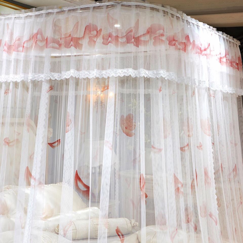 Màn khung không khoan tường Mùng Công chúa ròng rọc  Khung inox , Vải tuyn lưới mắt nhỏ  chống muỗi chống