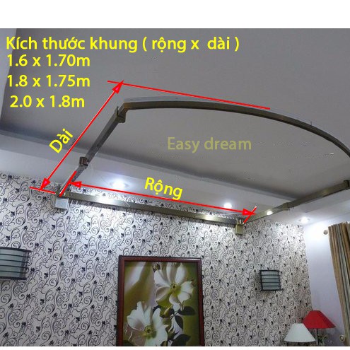 Màn khung (mùng)  bán nguyệt xếp gọn đẩy sát tường- chống muỗi - có dây kéo