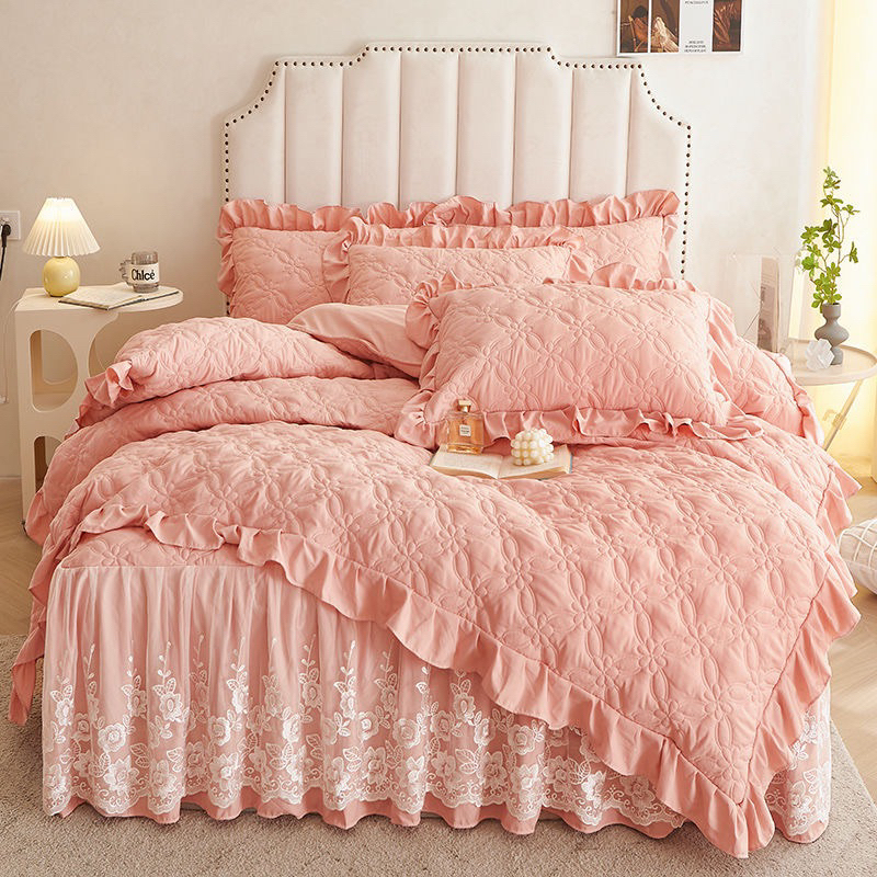 Sét 4 món ga đũi, thêu ren; sợi bông đậu nành an toàn cho da