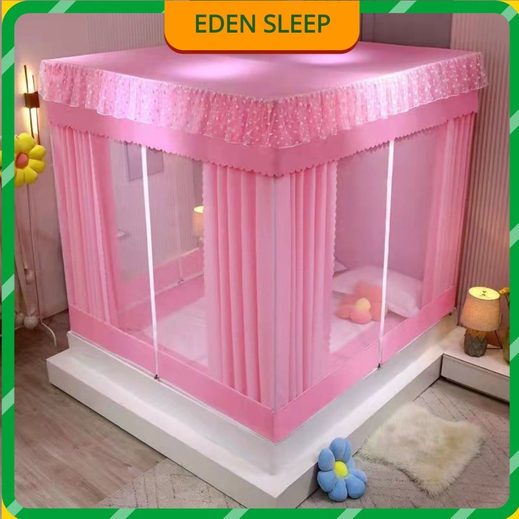 EDEN SLEEP Màn Chống Muỗi Có Dây Kéo Chống Bụi,Màn Chụp,Rèm Giường Chống Muỗi Dày Dặn Chống Rơi Toàn Bộ Mùng Màn Khung