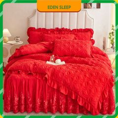 Sét 4 món ga đũi, thêu ren; sợi bông đậu nành an toàn cho da