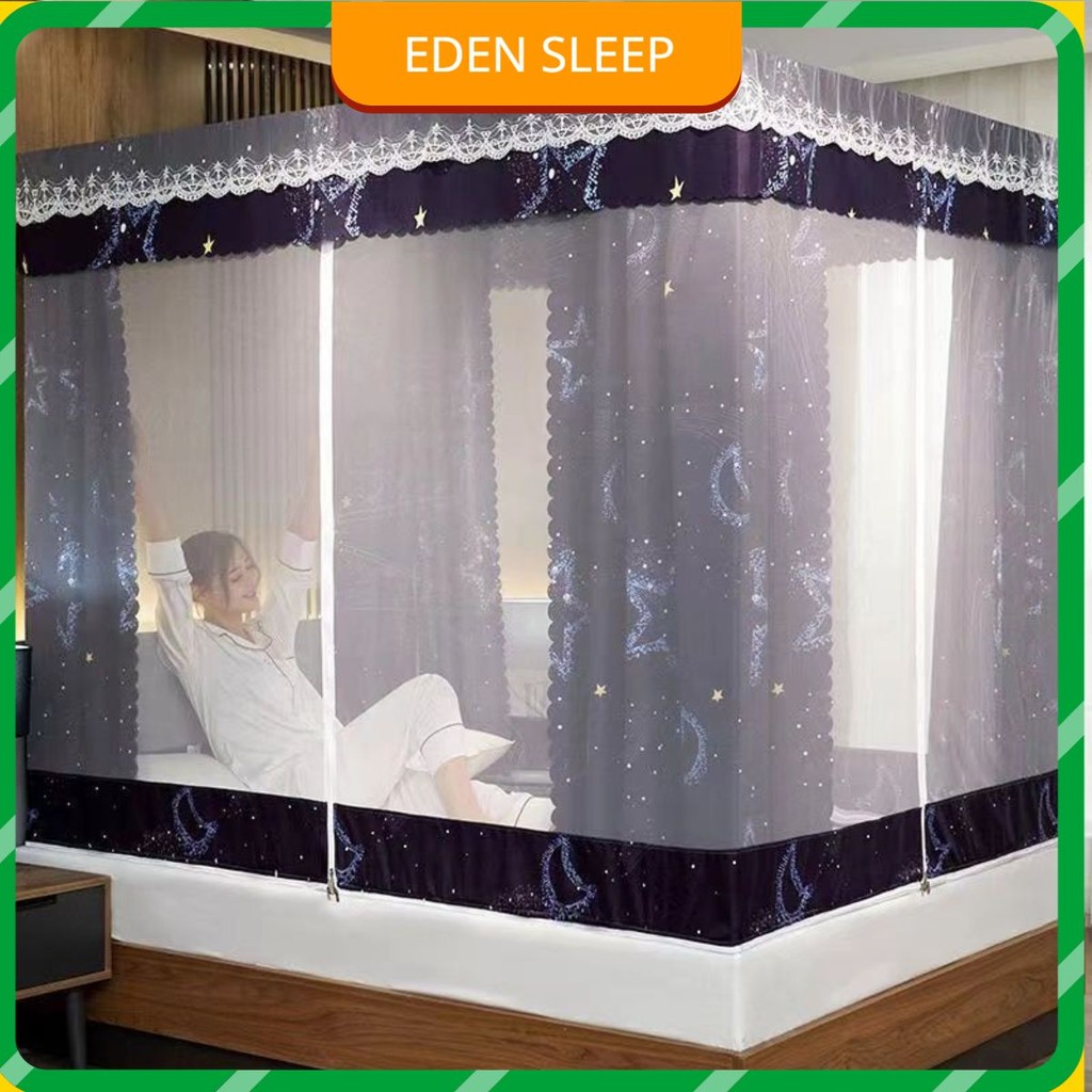 EDEN SLEEP Màn Mùng Chống Muỗi Có Khóa Kéo Chống Bụi, Rèm Giường Dày Chống Rơi,Trọn Bộ Mùng Khung
