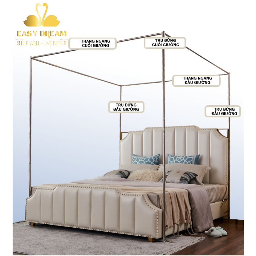 Màn khung công chúa cao cấp EASY DREAM -vải 2 lớp - không khoan tường - mùng ngủ inox hiện đại