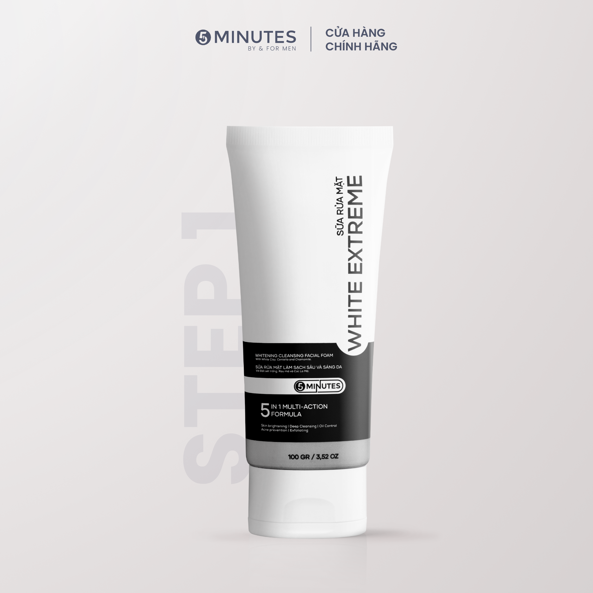  Sữa rửa mặt cho nam giới sáng da sạch sâu 5MINUTES White Extreme - 100g 