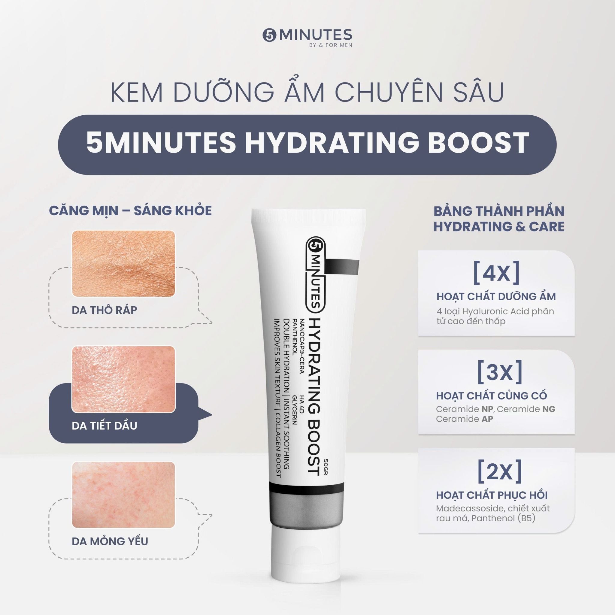  Combo 2 bước Sạch Sâu & Kiềm Dầu với Sữa rửa mặt nam giới 5MINUTES White Extreme & Kem dưỡng 5MINUTES Hydrating Boost 
