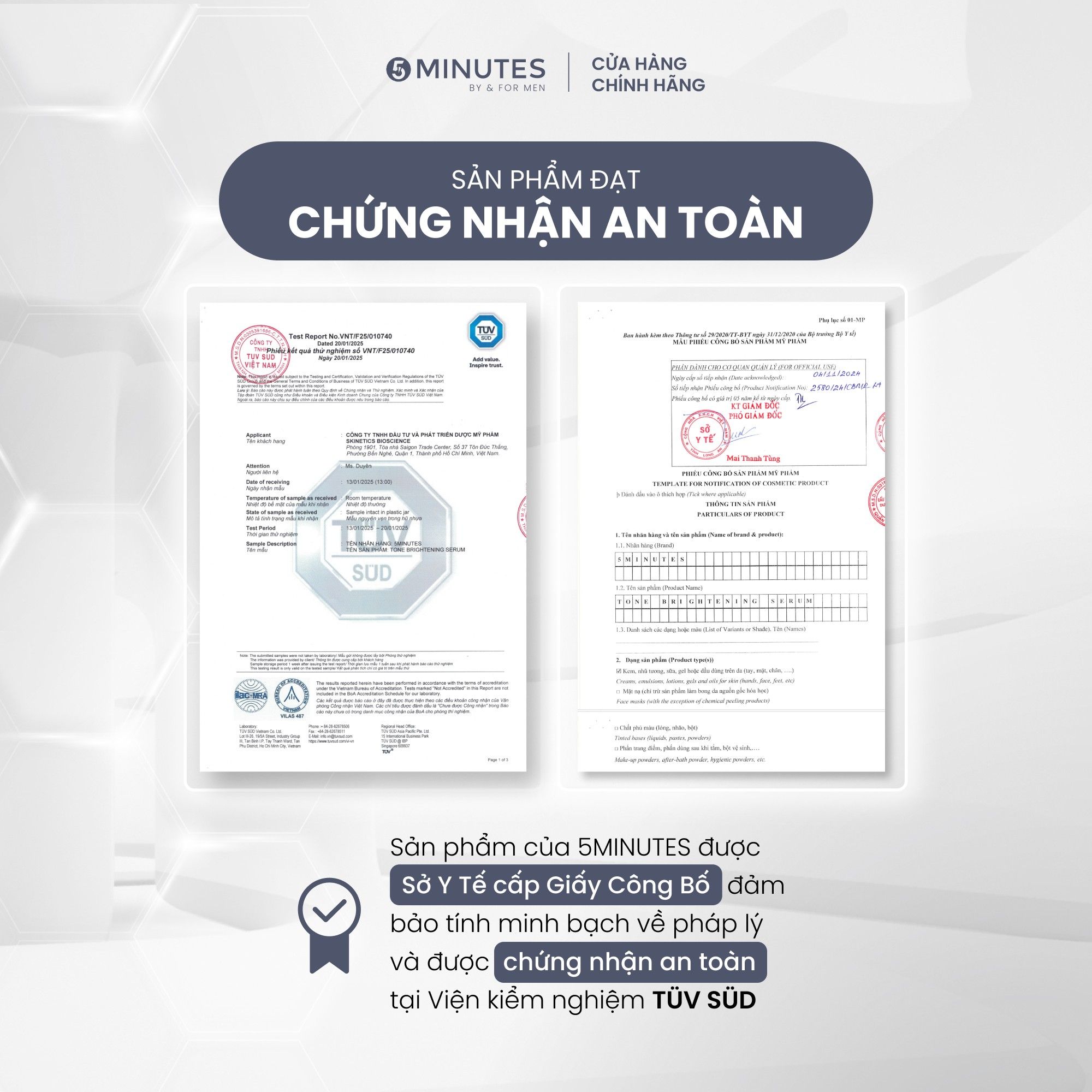  Serum cho nam giới Sáng da Cấp ẩm Phục hồi 3 trong 1 5MINUTES Tone Brightening 50ML 