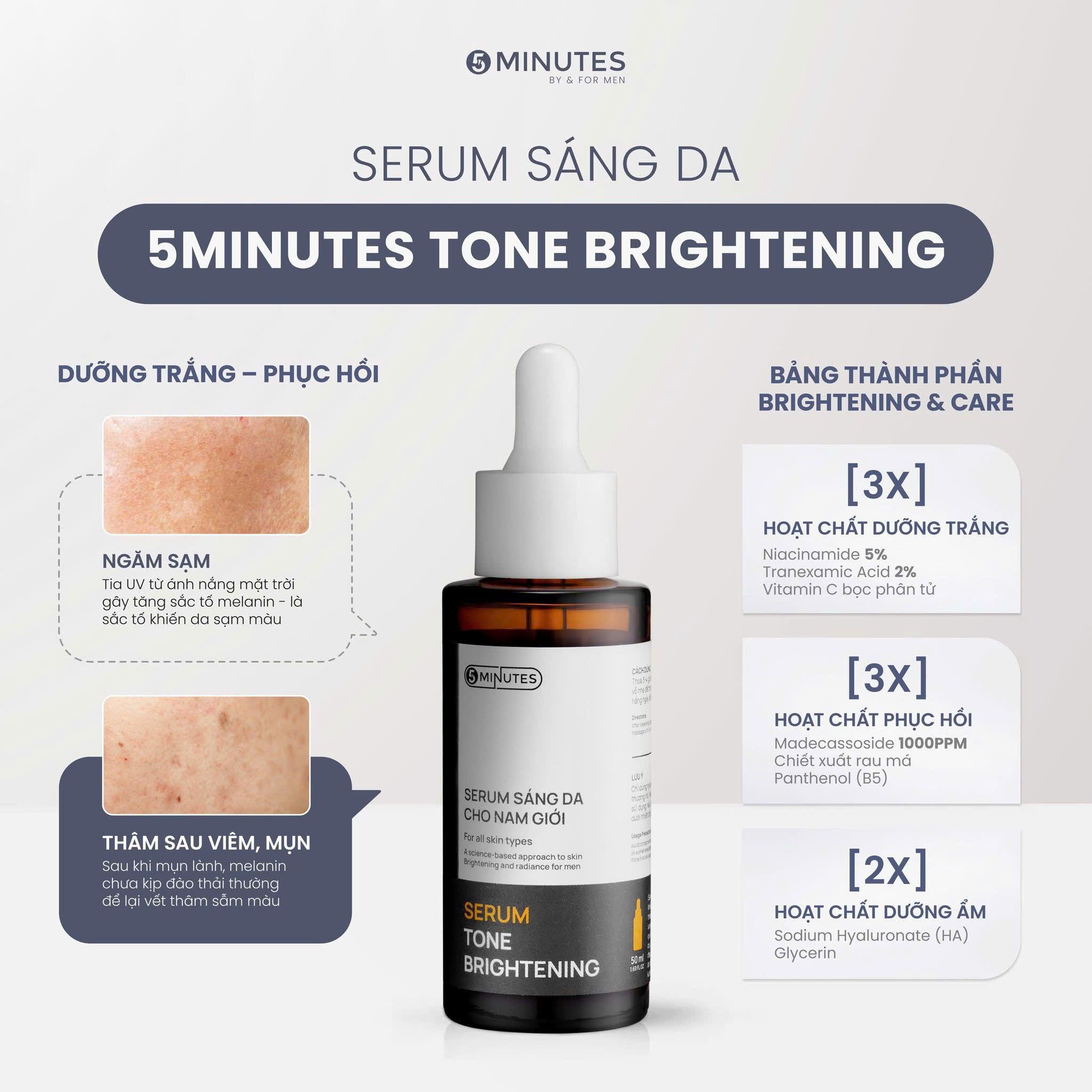  Combo 3 bước Sạch Sáng Khỏe gồm Sữa rửa mặt & Serum & Kem dưỡng cho nam giới 5MINUTES 
