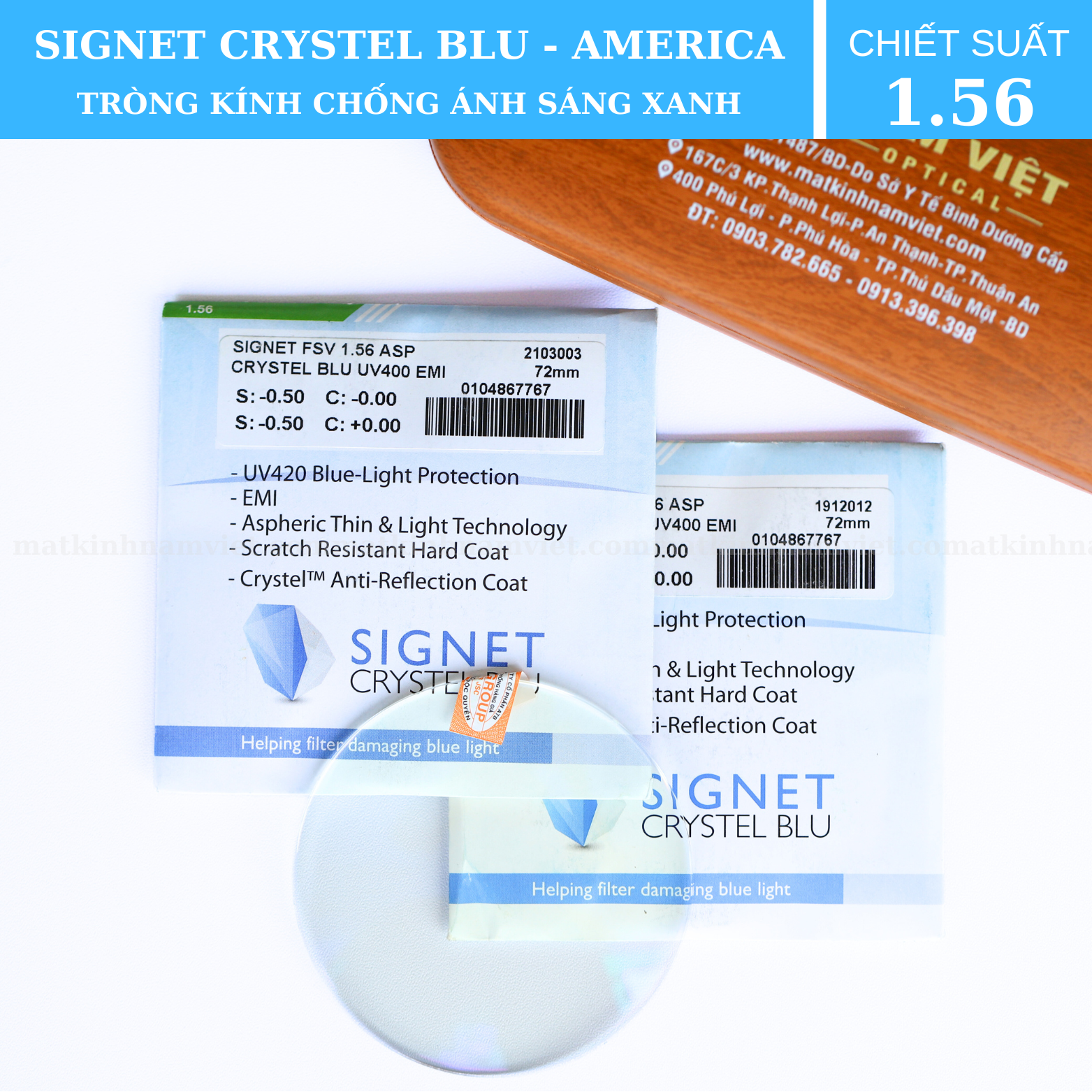 Tròng Kính Chống Ánh Sáng Xanh Crystel Blu Signet