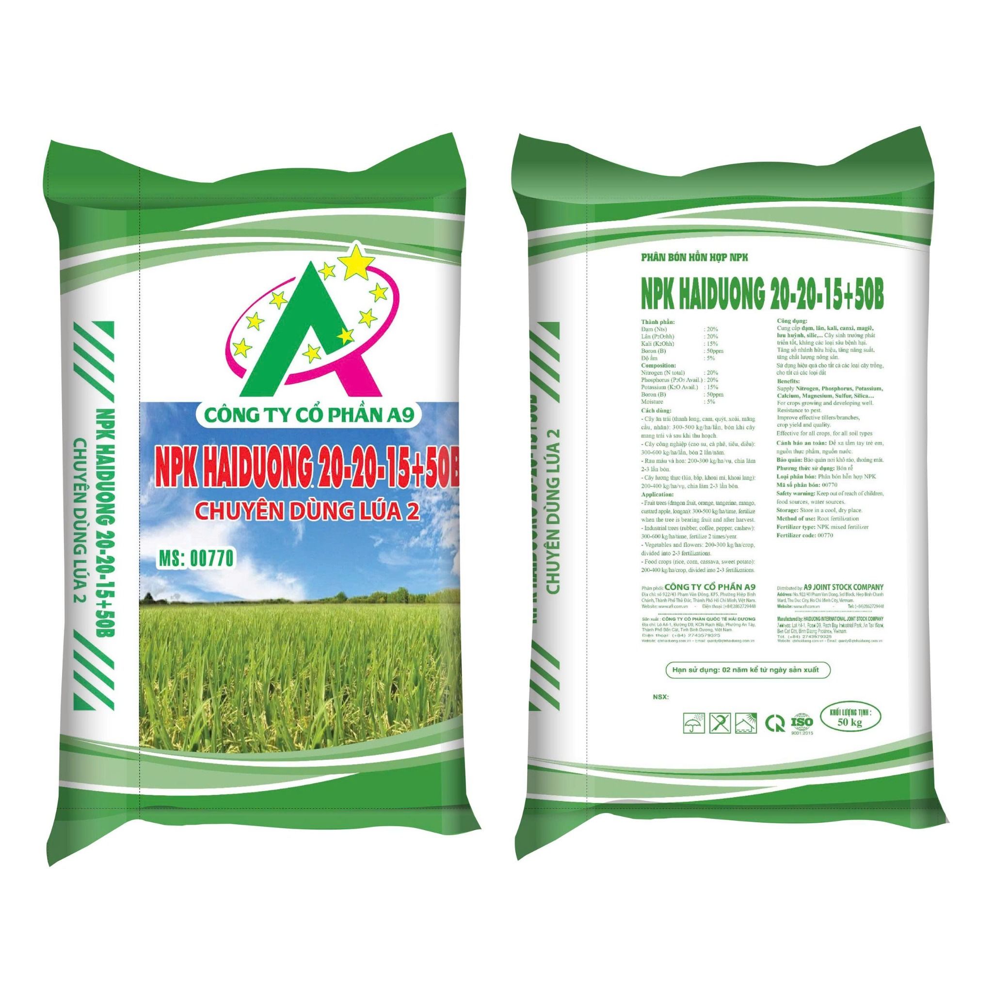  NPK HaiDuong 20-20-15+50B (Chuyên dùng Lúa 2) 