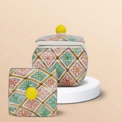 Bộ 6 hũ mứt vuông bầu vẽ trang trí Bát Tràng – Quà Tết cao cấp