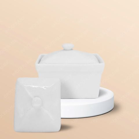 Bộ 06 hũ mứt chữ nhật men trắng