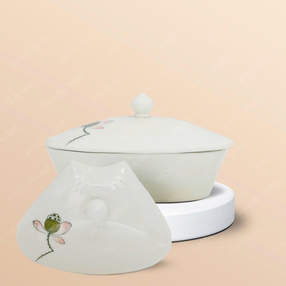 Bộ 06 hũ mứt cánh hoa vẽ đài sen