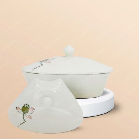Bộ 06 hũ mứt cánh hoa vẽ đài sen