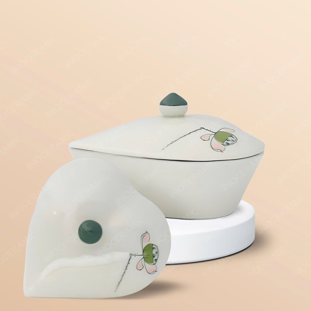 Bộ 3 hũ đựng mứt tim vẽ đài sen Bát Tràng – Quà Tết tinh tế, cao cấp