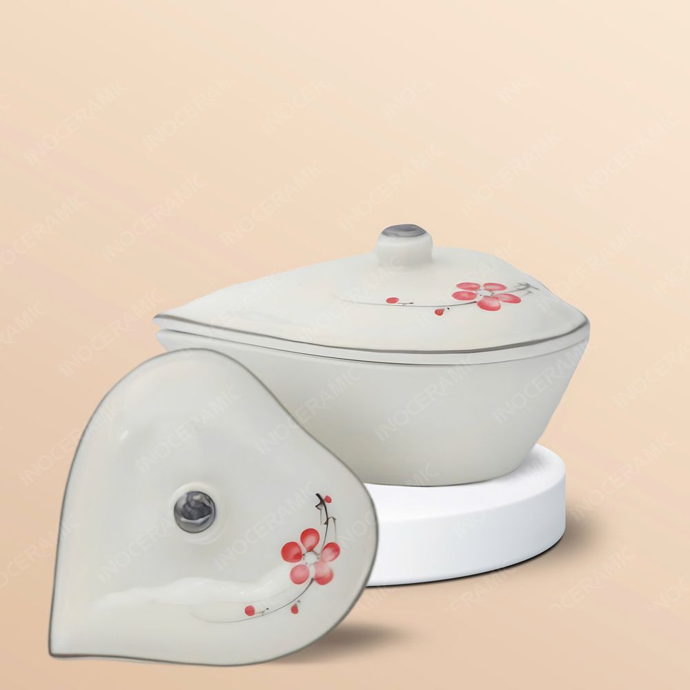 Bộ 05 hũ mứt tim Hoa Đào Bát Tràng – Set quà Tết doanh nghiệp cao cấp