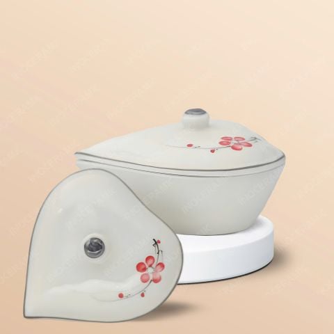 Bộ 05 hũ mứt tim vẽ hoa đào