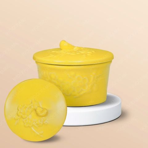 Bộ 03 hũ mứt hoa mai men vàng