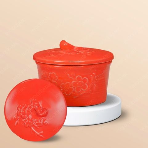 Bộ 03 hũ mứt hoa mai men đỏ