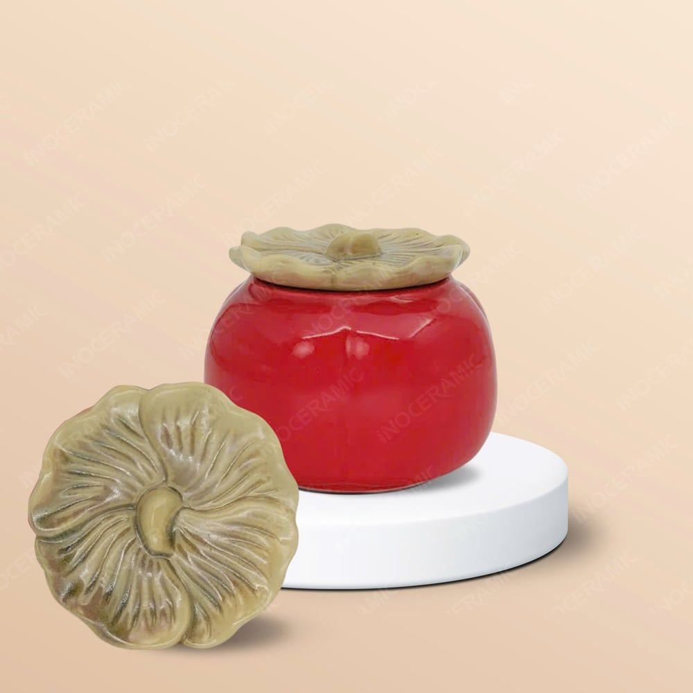 Khay 3 hũ mứt quả hồng men đỏ – Quà Tết gốm sứ Bát Tràng cao cấp