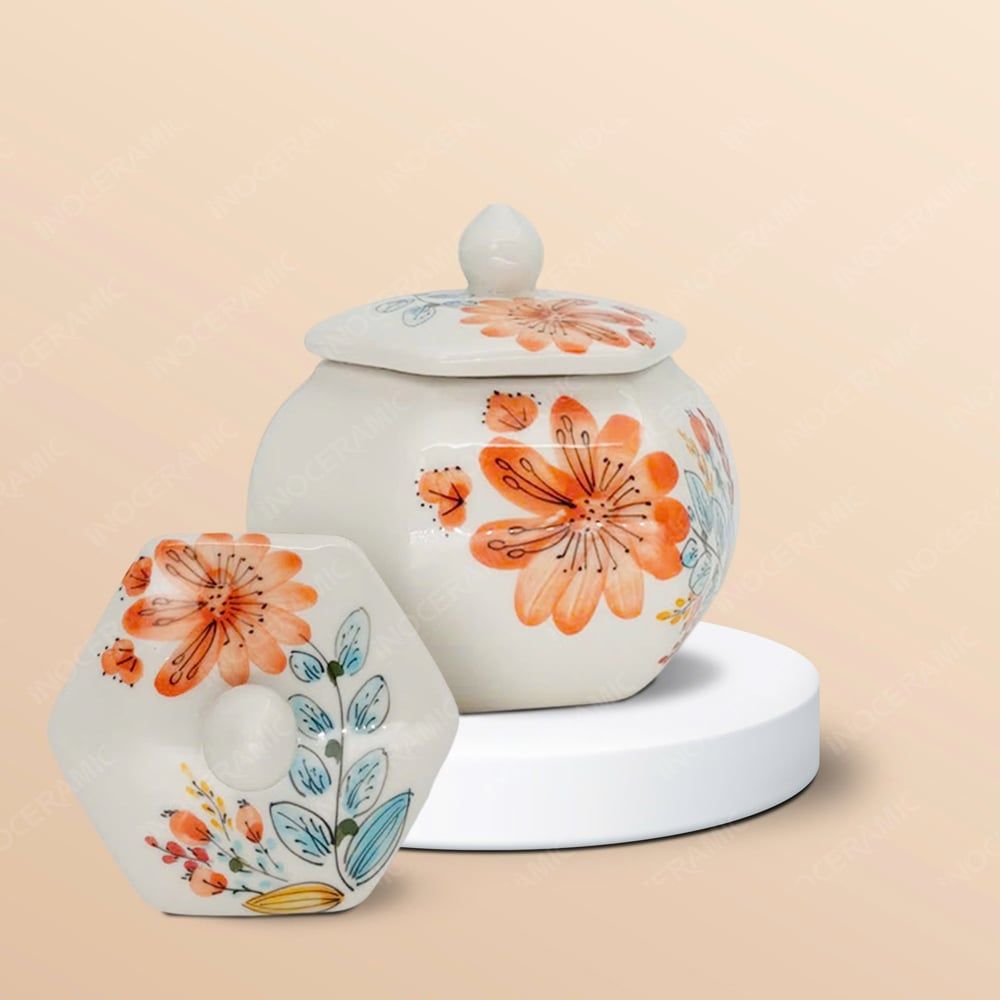 Bộ hũ mứt lục giác vẽ tay