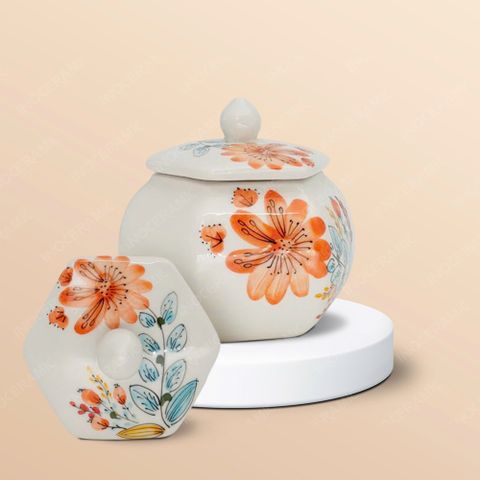 Bộ hũ mứt lục giác vẽ tay