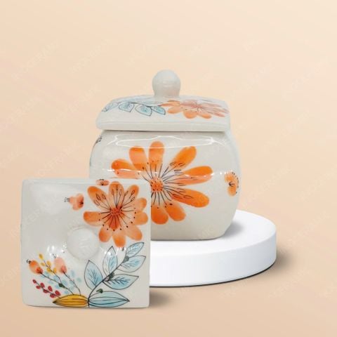 Bộ hũ mứt vuông bầu vẽ tay