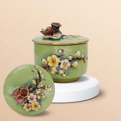 Bộ 03 hũ mứt hoa đào đắp nổi kẻ chỉ vàng