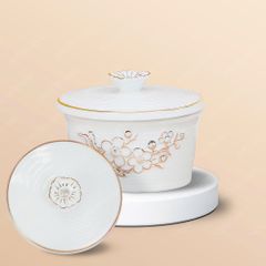 Combo 3 hũ mứt men trắng vẽ vàng Bát Tràng – Quà Tết doanh nghiệp cao cấp