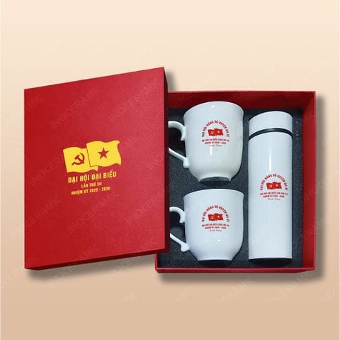 Quà tặng Đại hội Đảng - Giftset ly sứ & bình giữ nhiệt