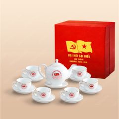 Quà tặng Đại hội Đảng - Bộ ấm trà Camelia kẻ vàng
