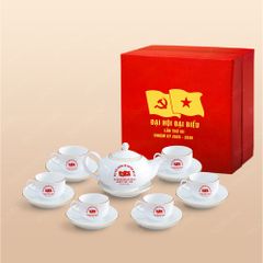 Bộ ấm trà Minh Nguyệt kẻ vàng | Quà tặng lưu niệm