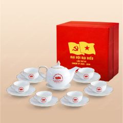 Quà tặng Đại hội Đảng - Bộ ấm trà Mẫu Đơn kẻ vàng