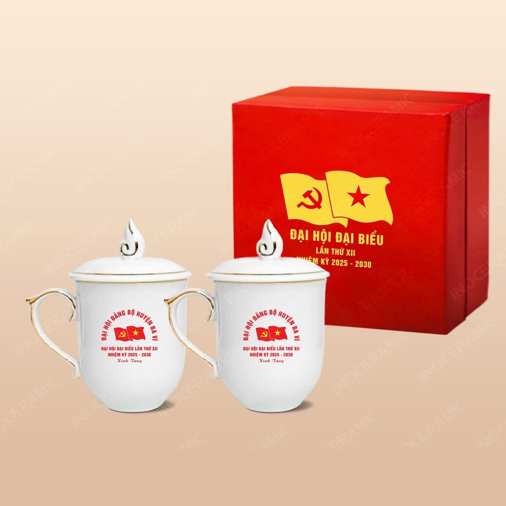 Quà tặng Đại hội Đảng - Bộ 02 ly ngọn lửa kẻ vàng 350ml