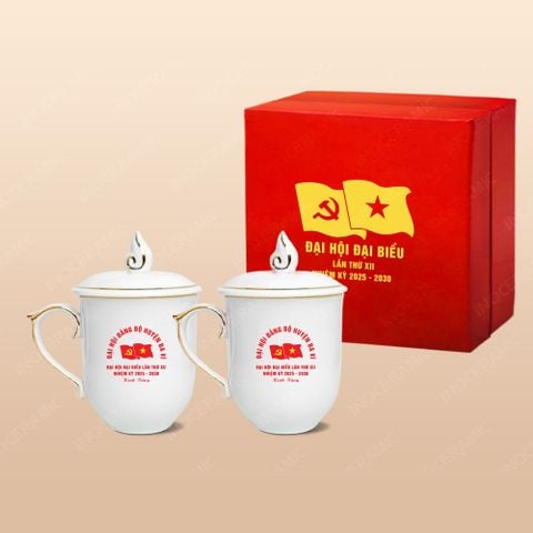 Quà tặng Đại hội Đảng - Bộ 02 ly ngọn lửa kẻ vàng 350ml