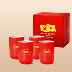 Quà tặng Đại hội Đảng - Bộ 04 ly trụ trơn đỏ 300ml