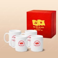 Quà tặng Đại hội Đảng - Bộ 04 ly trụ quai C trắng 350ml