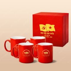 Quà tặng Đại hội Đảng - Bộ 04 ly trụ quai C đỏ 350ml