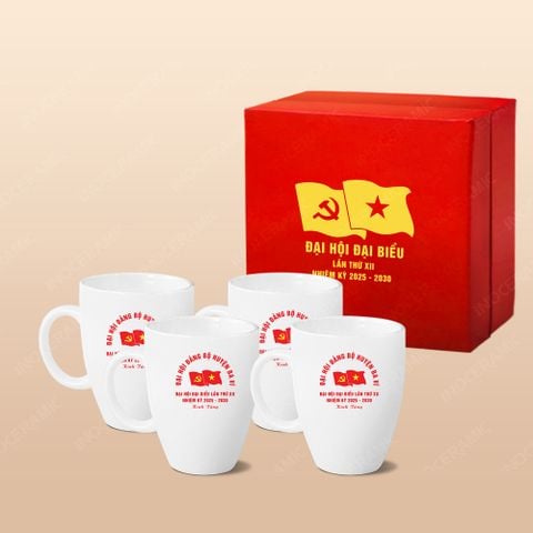 Quà tặng Đại hội Đảng - Bộ 04 ly bầu quai C trắng 350ml