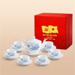 Bộ ấm trà Vai Vuông sen xanh | Quà tặng tri ân Đại hội in logo