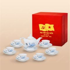 Quà tặng Đại hội Đảng - Bộ ấm trà Thần Đèn sen xanh kẻ vàng