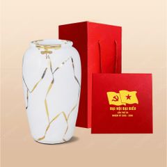Quà tặng Đại hội Đảng - Lọ hoa trắng vẽ vàng H25
