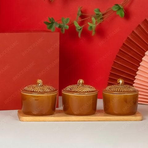 Bộ 03 hũ mứt vân sóng