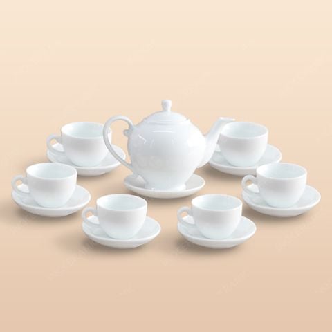 Bộ ấm trà Camelia men trắng