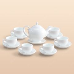 Bộ ấm trà Camelia men trắng in logo