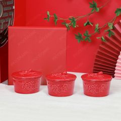 Bộ 03 hũ mứt hoa mai men đỏ