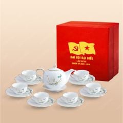 Quà tặng Đại hội Đảng - Bộ ấm trà Mẫu Đơn thanh trúc vẽ vàng