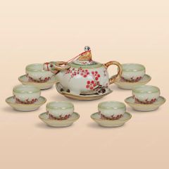 Bộ ấm trà Mục đồng cưỡi trâu men ngọc vẽ đào đông