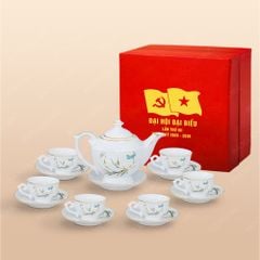 Quà tặng Đại hội Đảng - Bộ ấm trà Thần Đèn thanh trúc vẽ vàng