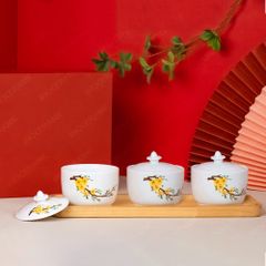 Bộ hũ mứt hoa mai men trắng